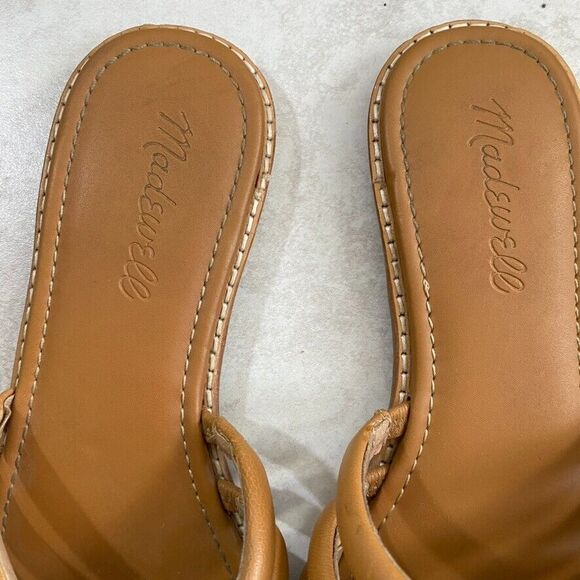 Madewell Sandals Sz 6.5‎ Addie Cognac Leather Slide Flat Minimalist Casual Boho - Picture 4 of 12